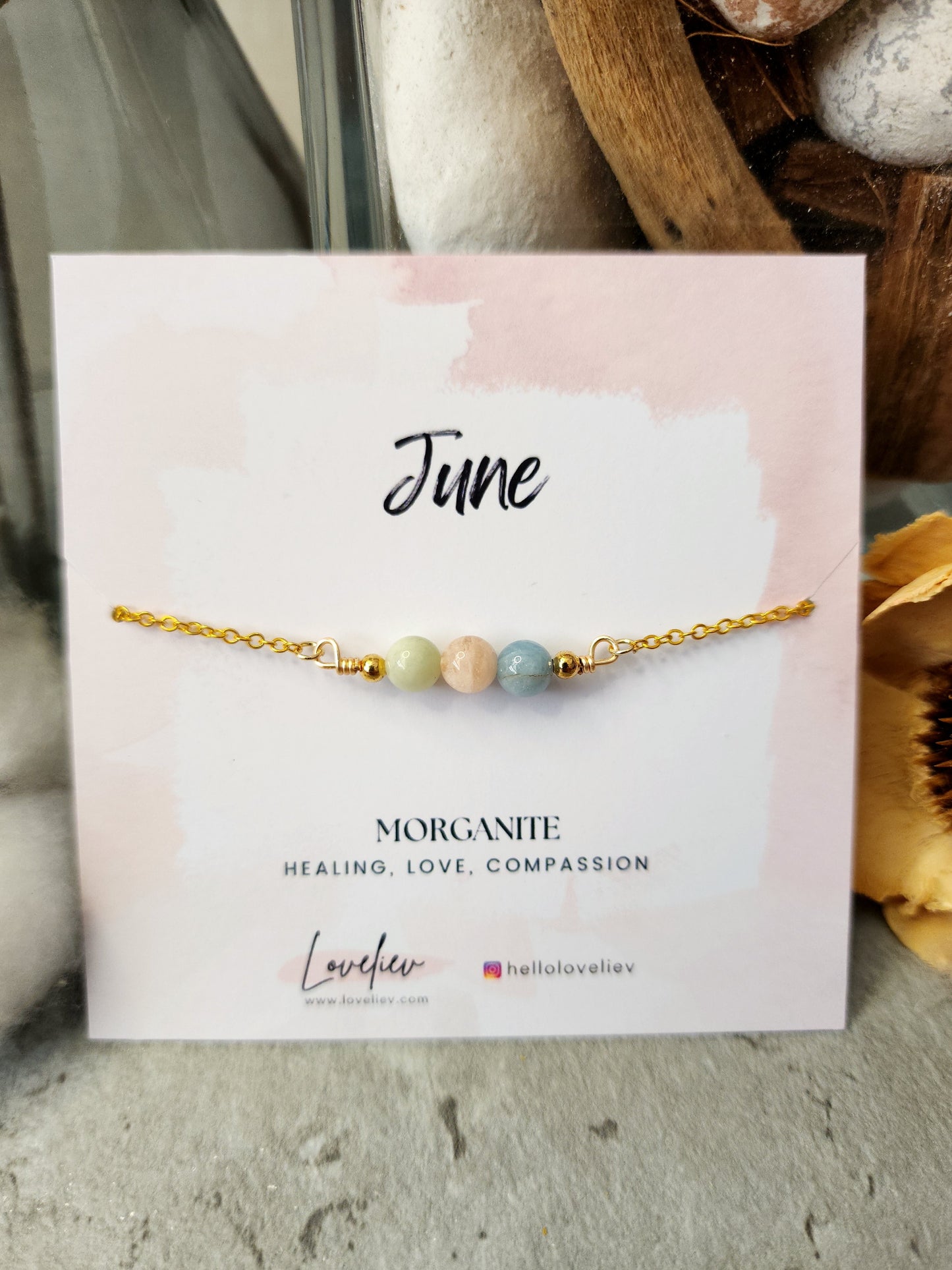 Loveliev June birthstone Morganite crystal bracelet jewelry