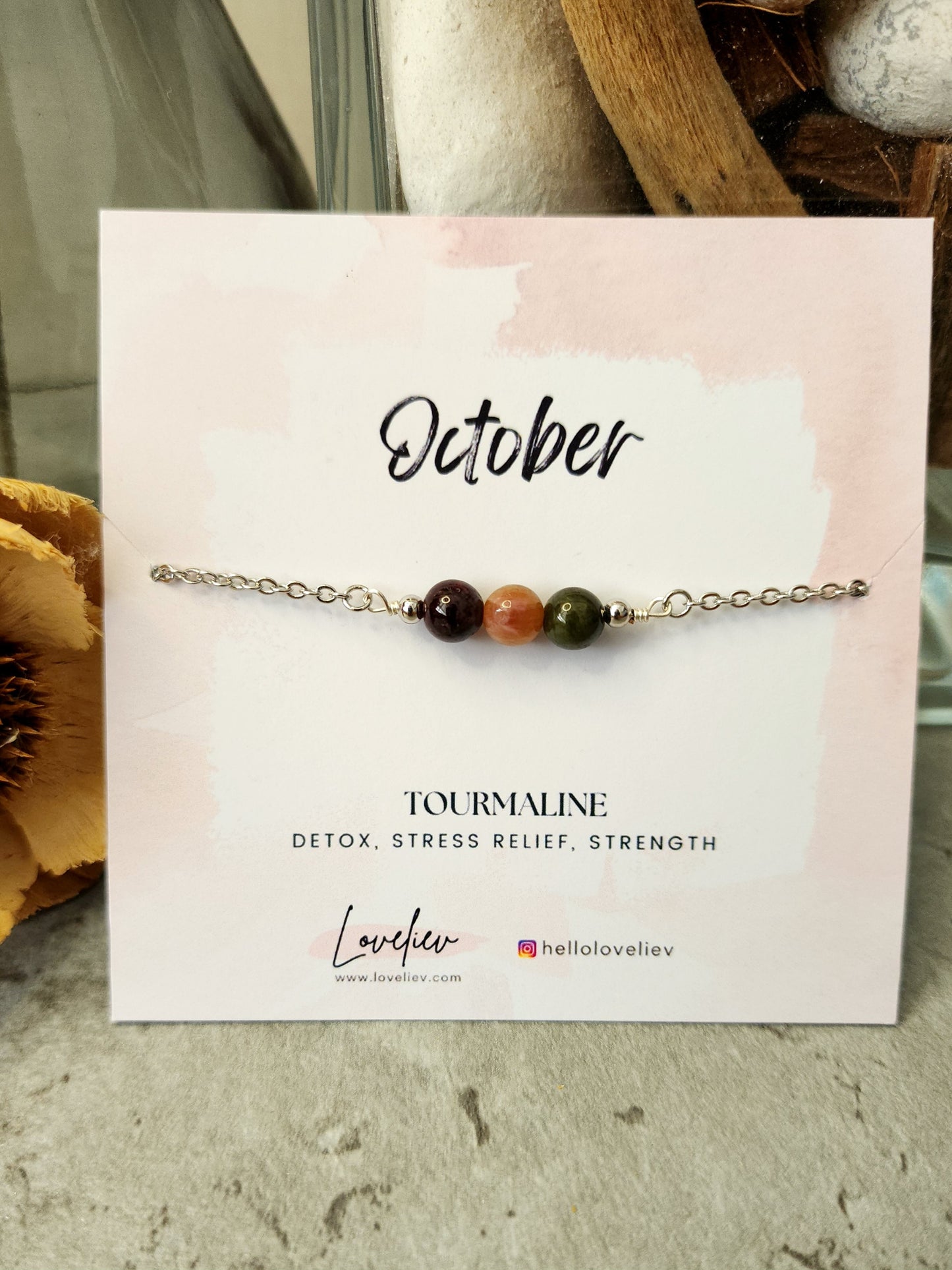 Loveliev October birthstone Tourmaline crystal bracelet jewelry