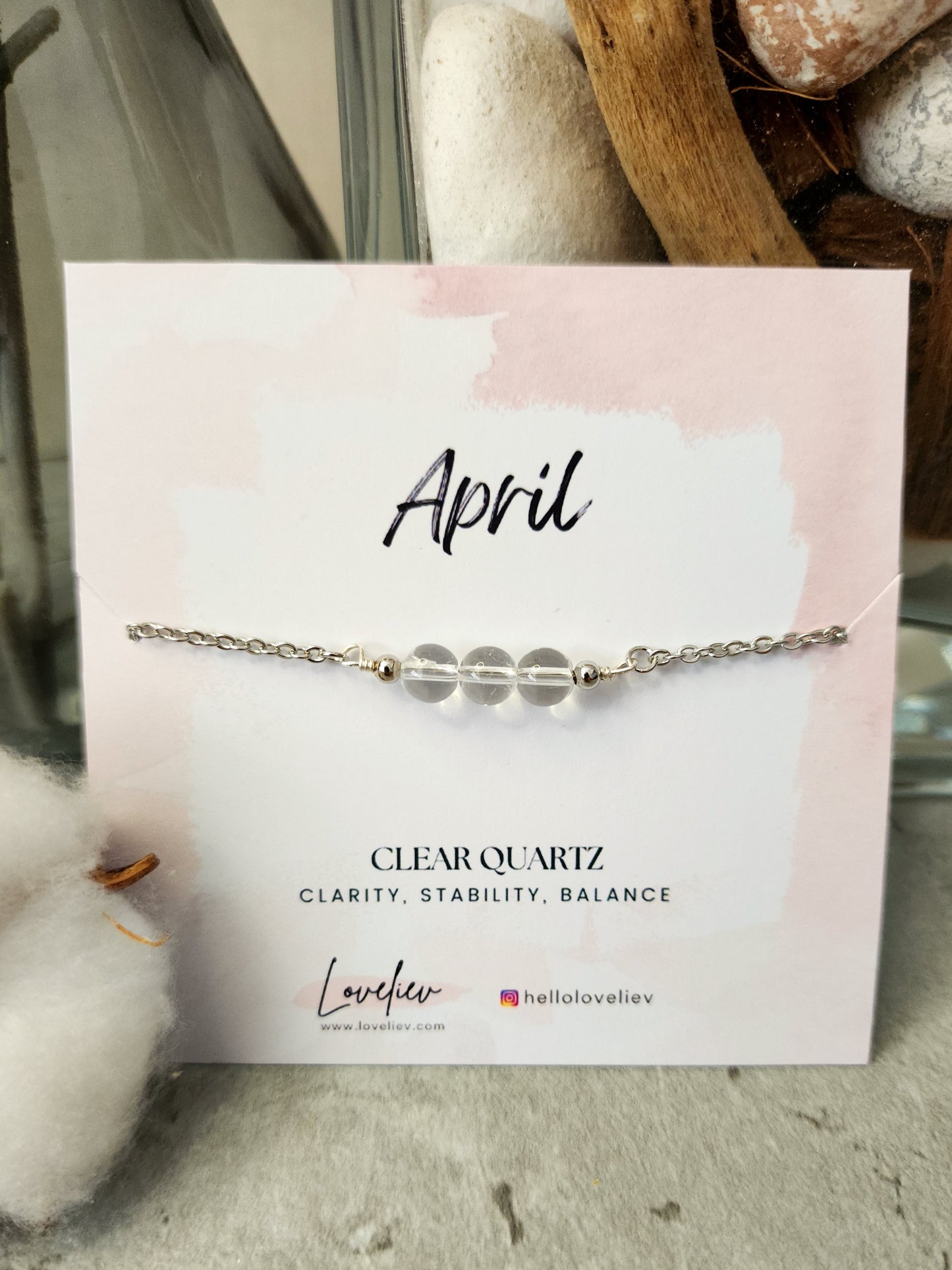 Loveliev April Clear Quartz crystal bracelet jewelry