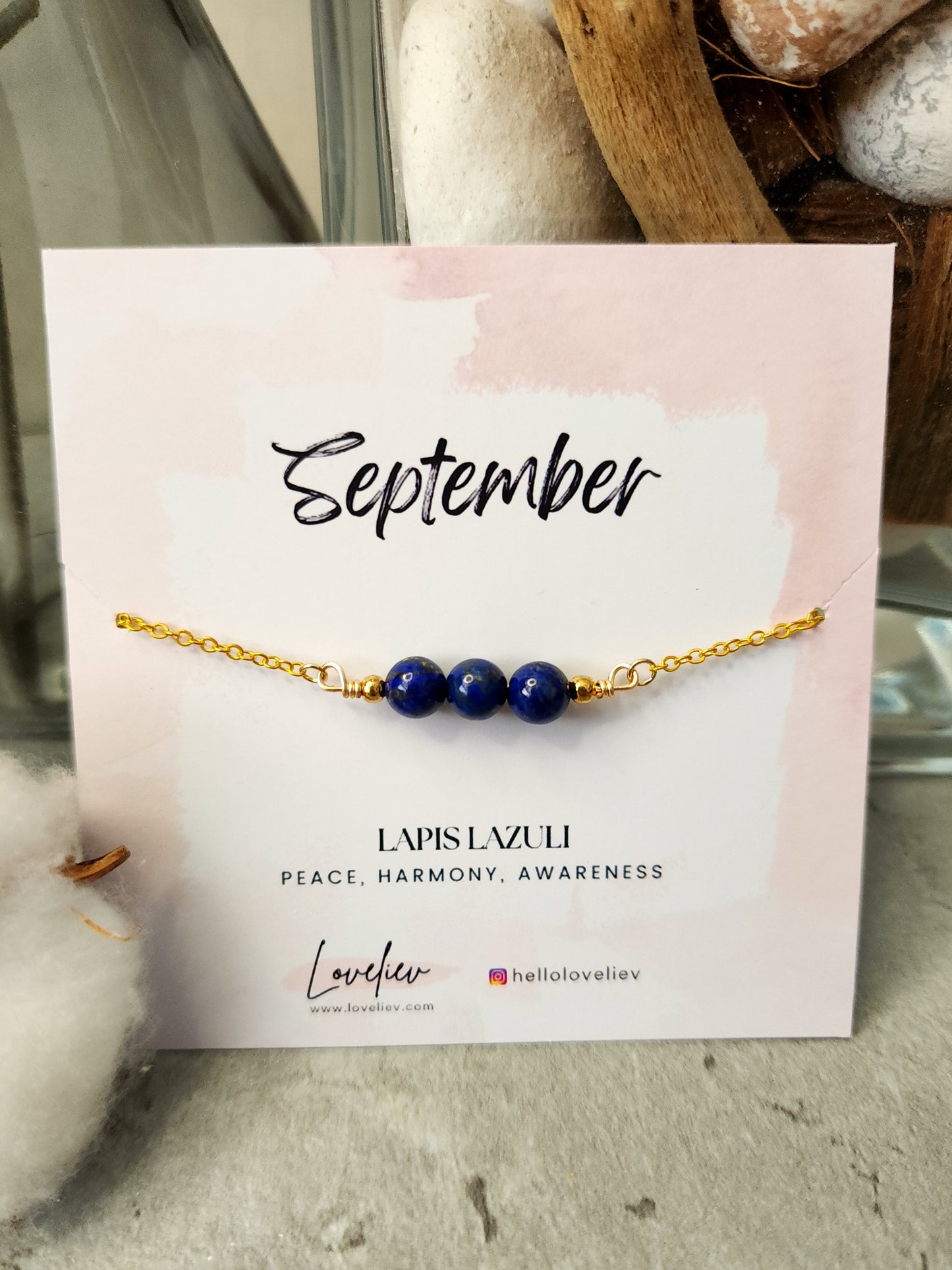 Loveliev September birthstone Lapis Lazuli crystal bracelet jewelry