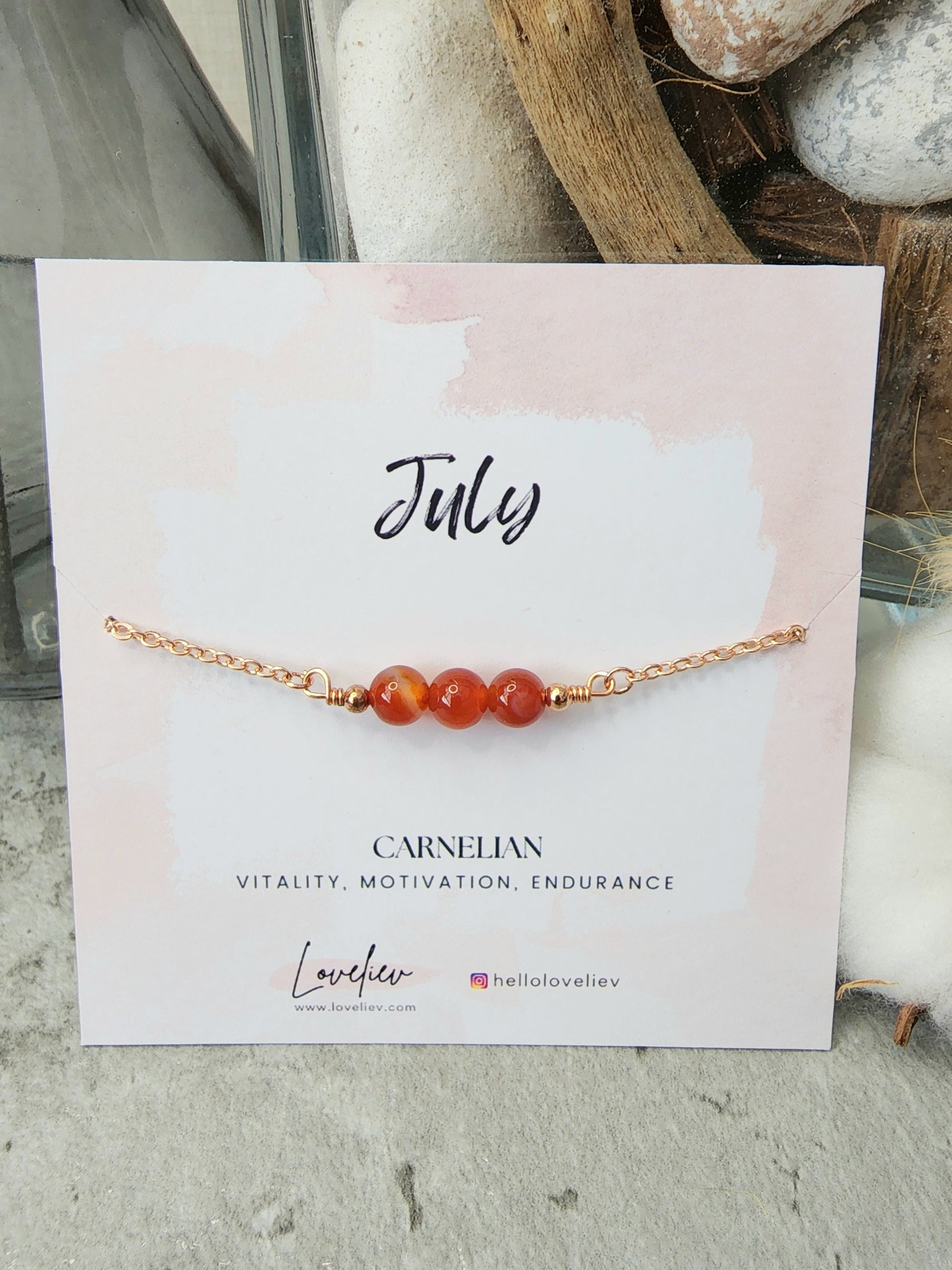 Loveliev July birthstone Carnelian crystal bracelet jewelry