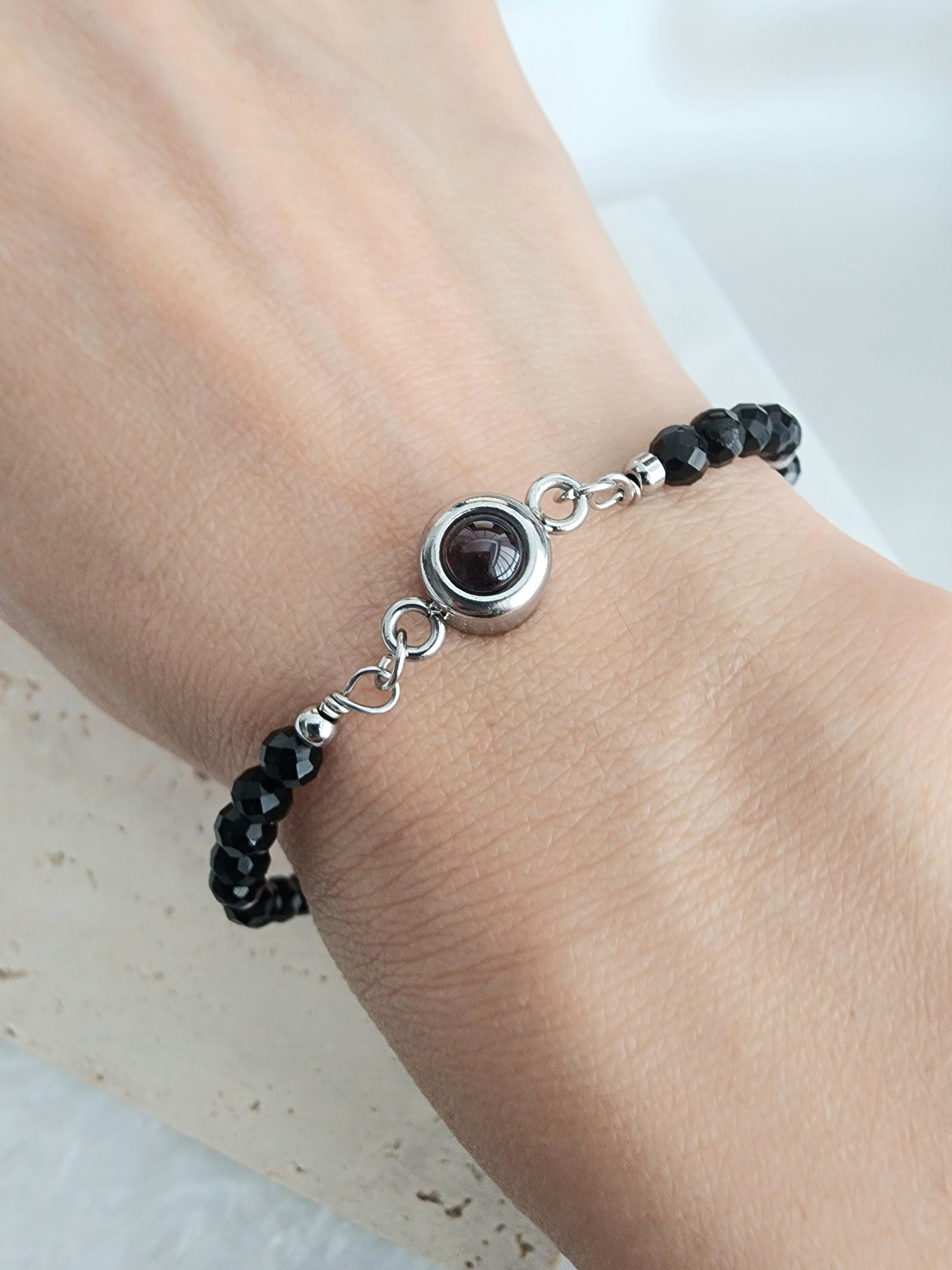 personalized black tourmaline photo bracelet