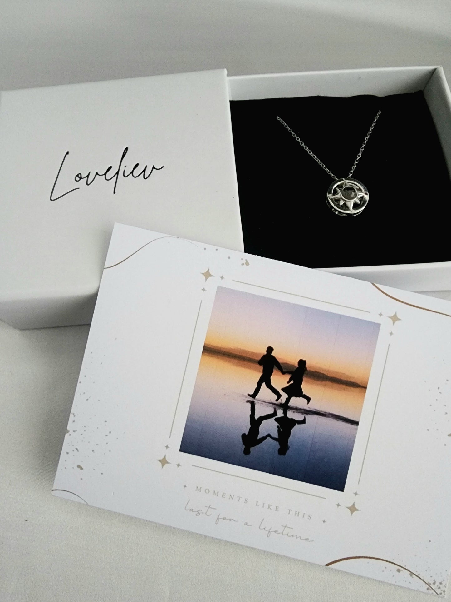 Personalized Compass Photo Necklace featuring Amelyn and Dan