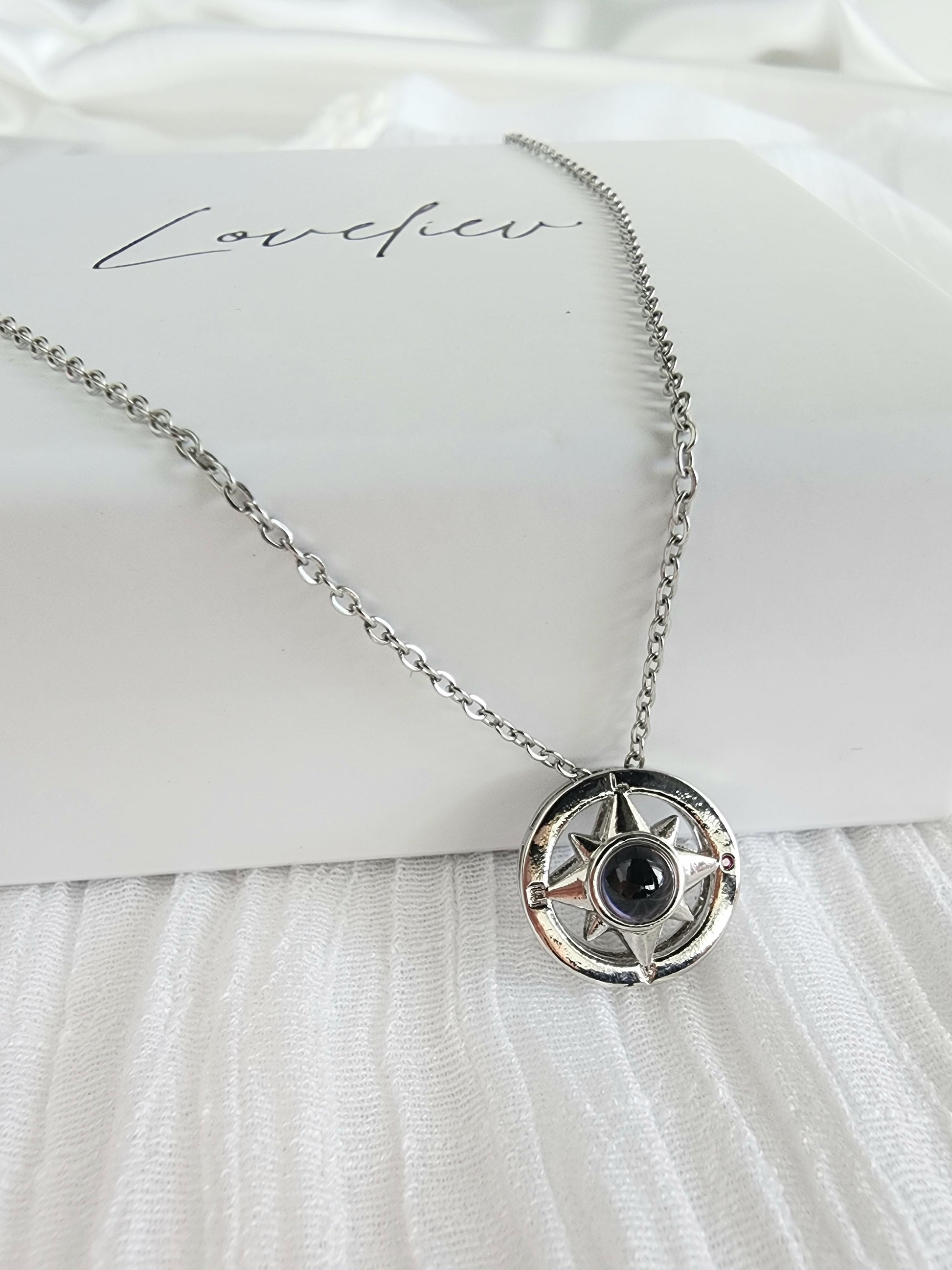 compass photo necklace