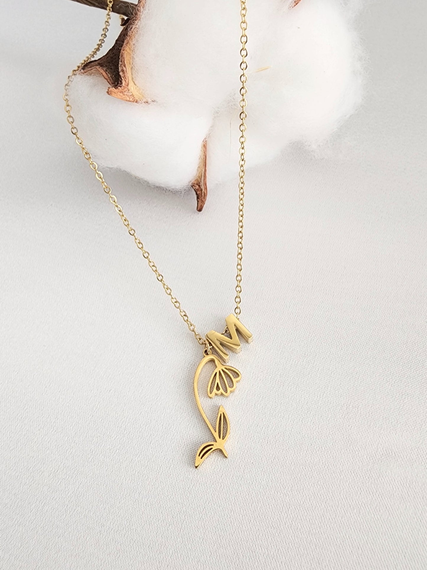 flower initial necklace