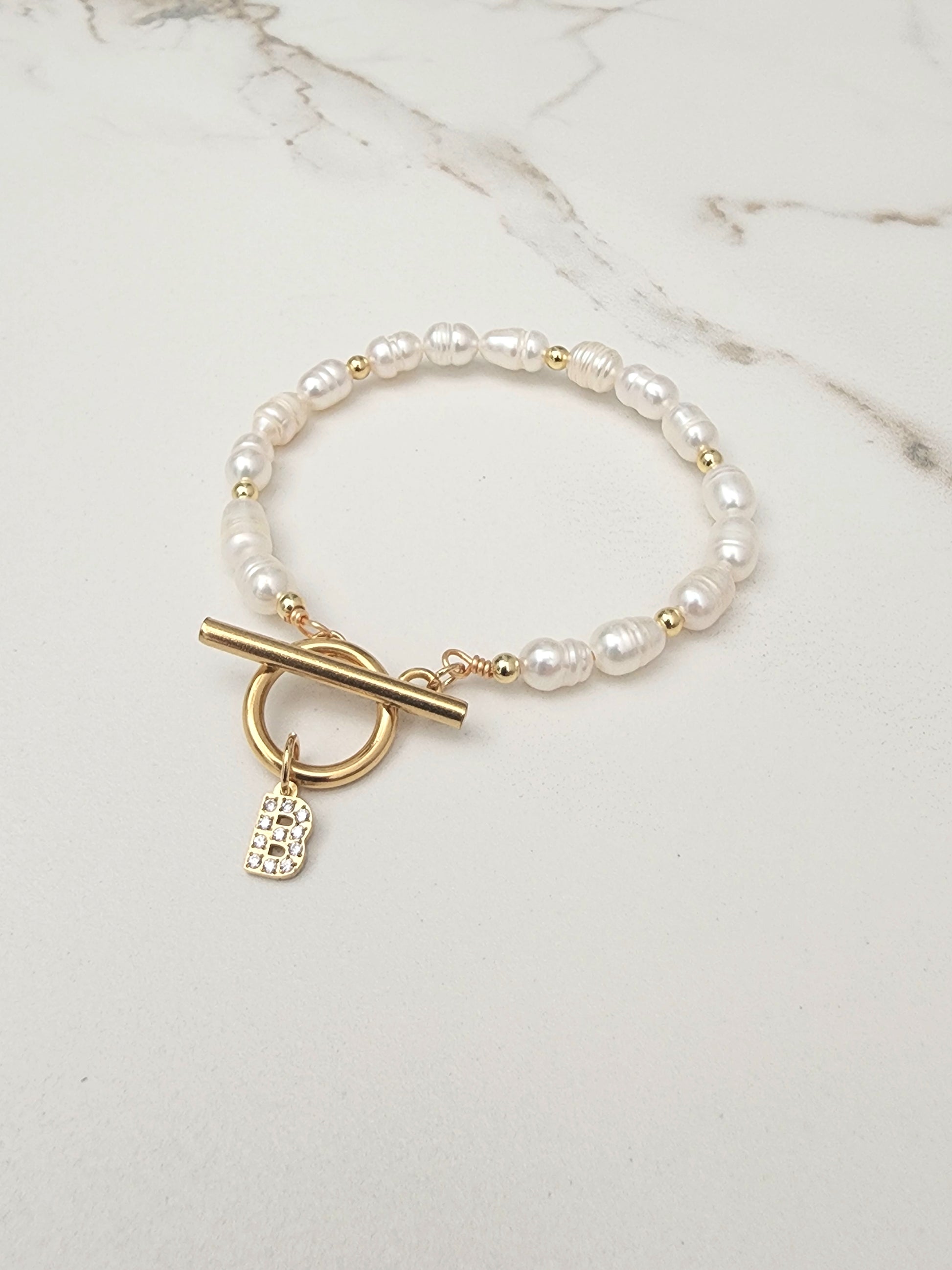 Loveliev Pearl Initial Toggle Bracelet