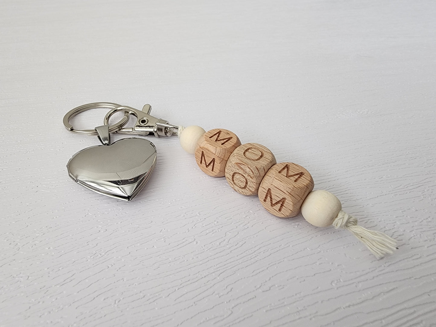 Mother's Day Dual Photo Locket and Mom Beaded Keychain