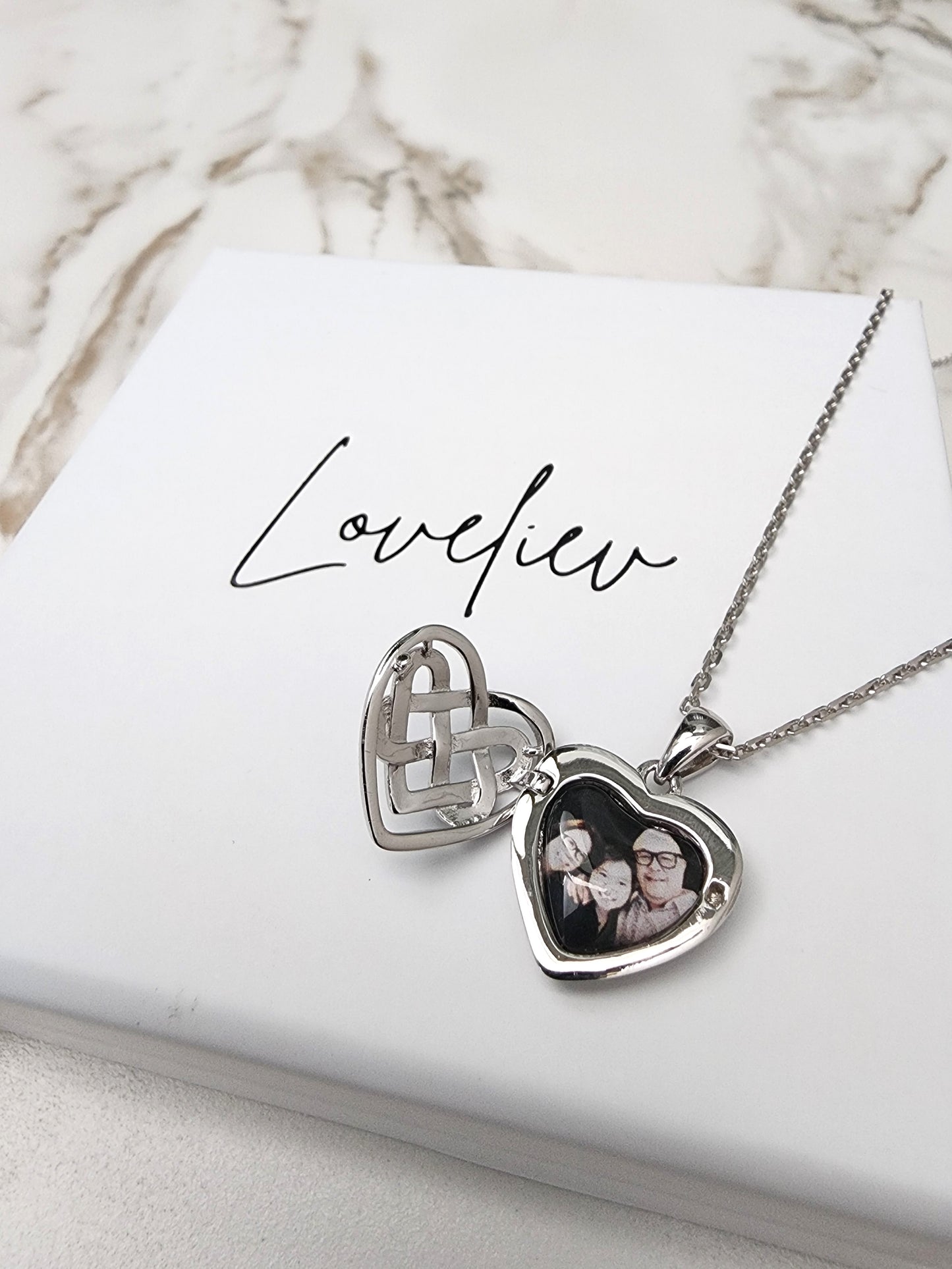 Loveliev Personalized Interlocking Heart Photo Locket Necklace Sterling Silver