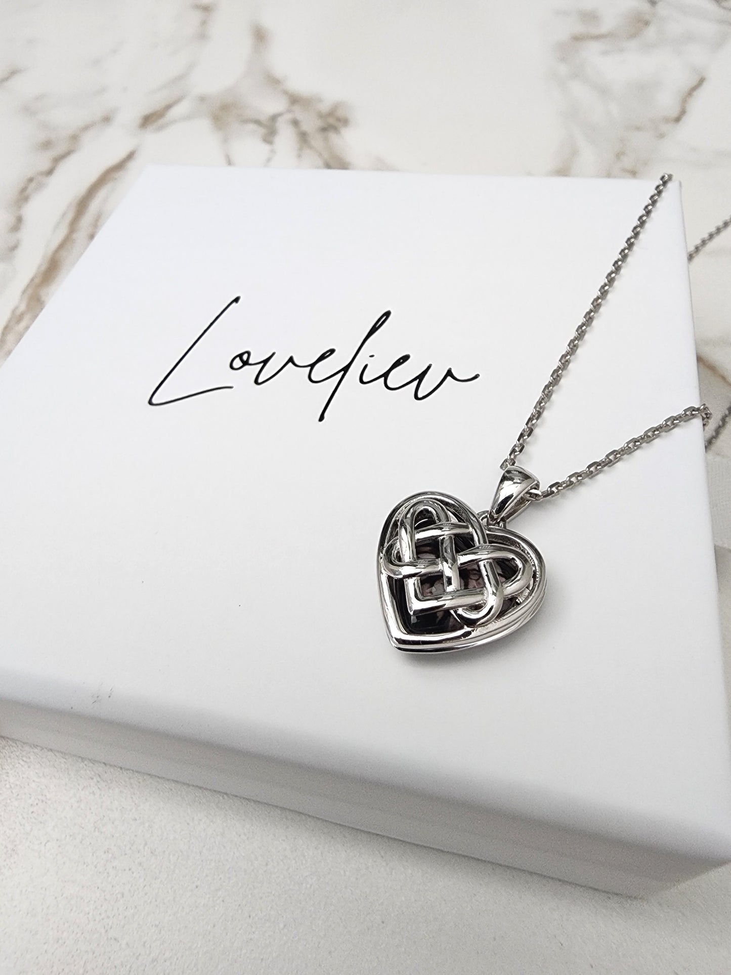 Loveliev Personalized Interlocking Heart Photo Locket Necklace Sterling Silver