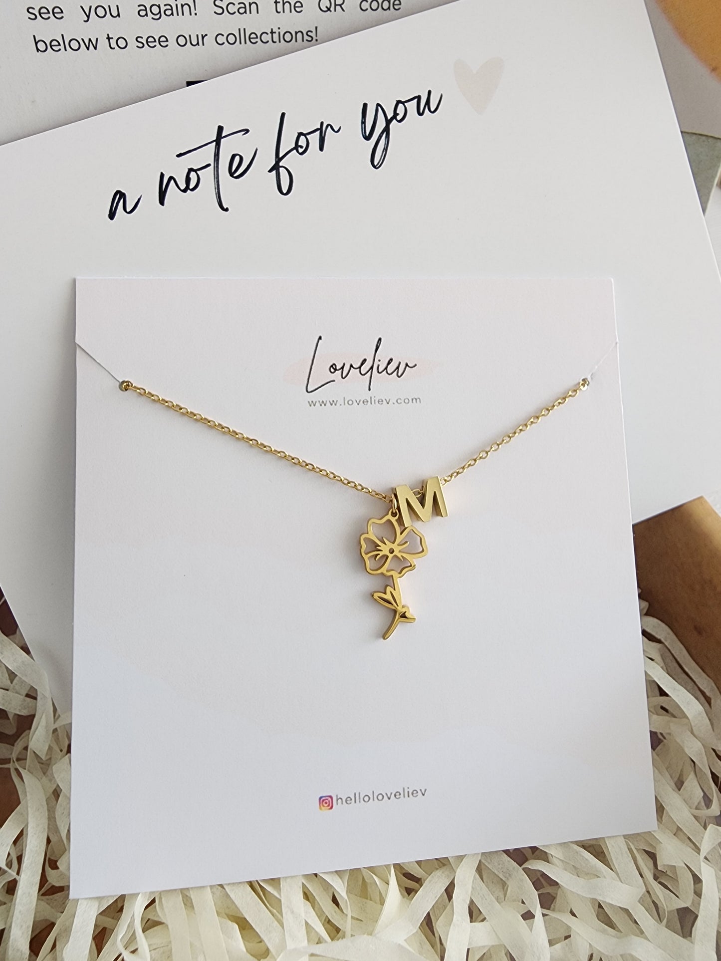 poppy birth flower initial necklace