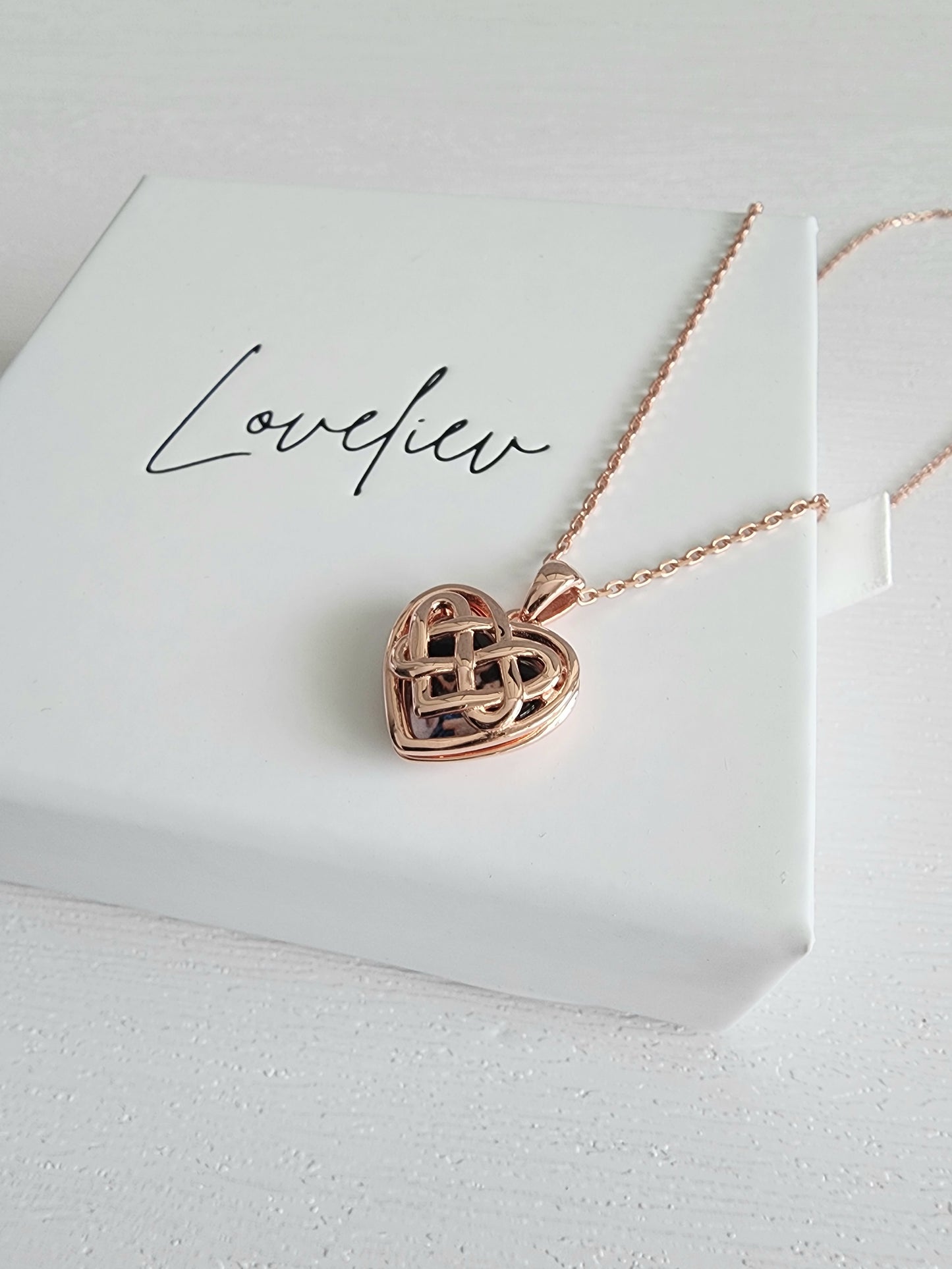 Loveliev Personalized Interlocking Heart Photo Locket Necklace Rose Gold