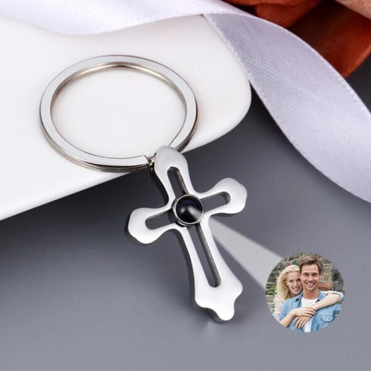 Personalized Holy Cross Photo Keychain