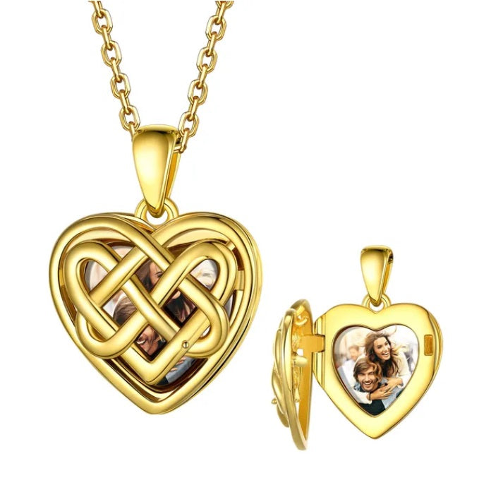 Loveliev Personalized Interlocking Heart Photo Locket Necklace Gold