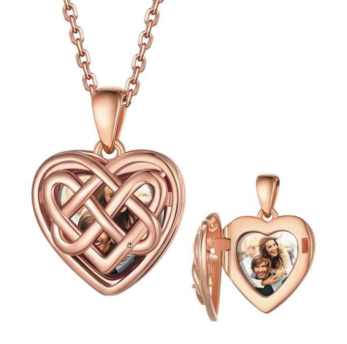 Loveliev Personalized Interlocking Heart Photo Locket Necklace Rose Gold