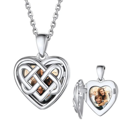 Loveliev Personalized Interlocking Heart Photo Locket Necklace Sterling Silver