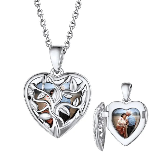 Personalized Tree of Life Photo Locket Necklace (925 Sterling Silver)