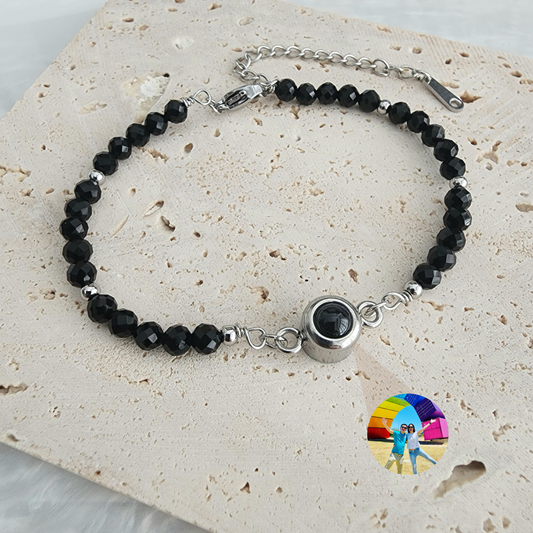 personalized black tourmaline photo bracelet