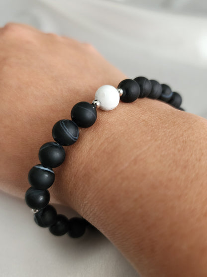 Yin Yang Black Matte Agate Bracelet