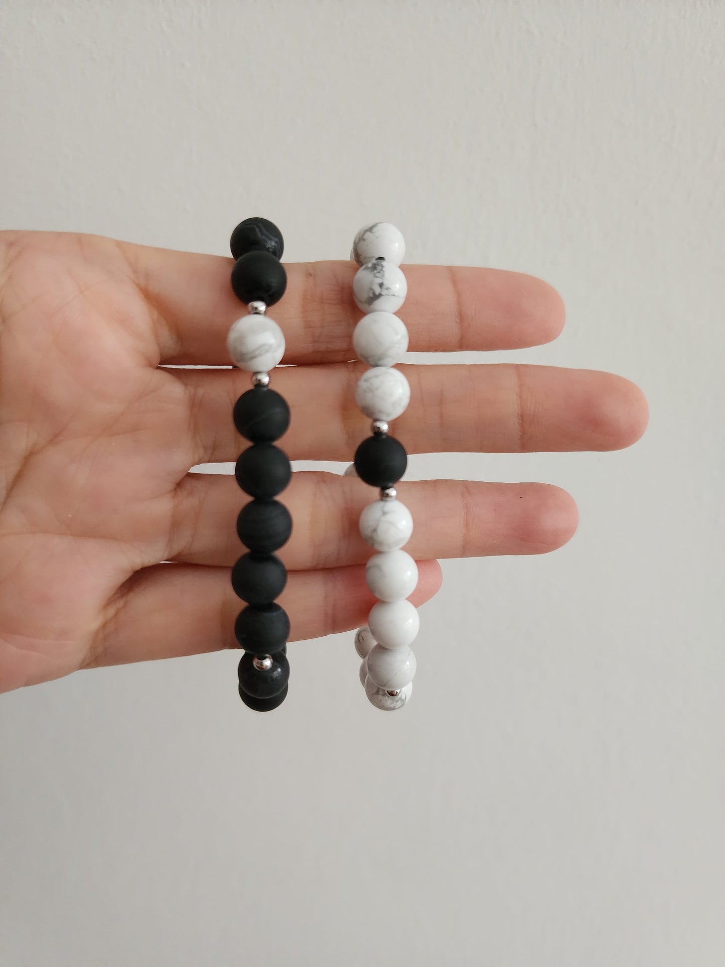 Yin Yang You Complete Me Couple Bracelet His and Hers Howlite Black Agate