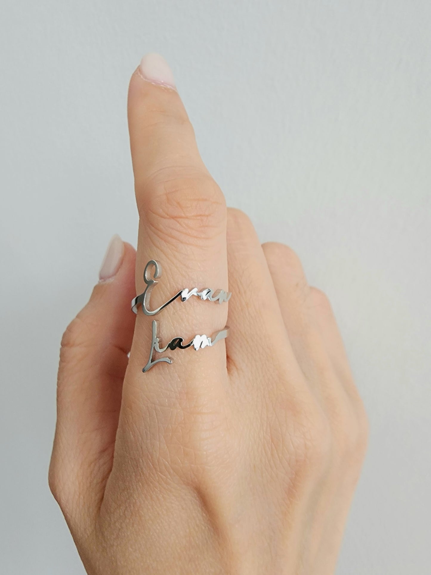 Silver name ring